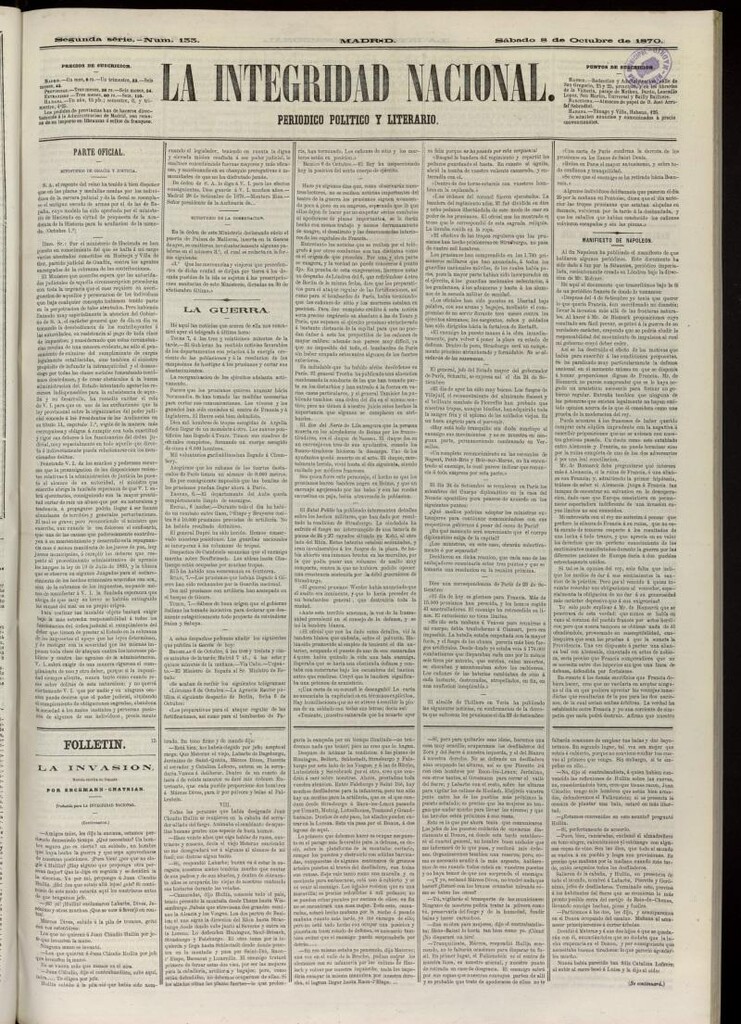 Miniatura de La Integridad Nacional: periódico político del 8 de octubre de 1870, nº 133