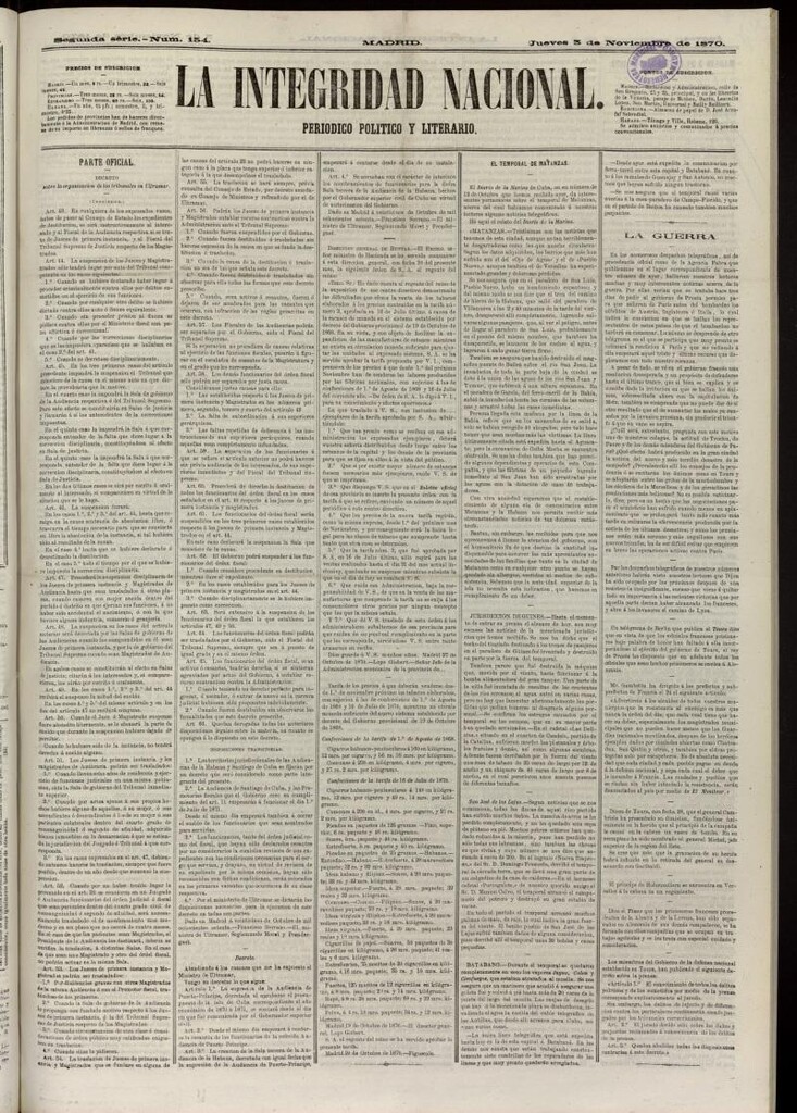 Miniatura de La Integridad Nacional: periódico político del 3 de noviembre de 1870, nº 154