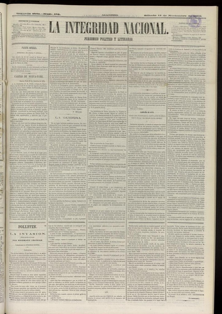 Miniatura de La Integridad Nacional: periódico político del 12 de noviembre de 1870, nº 162