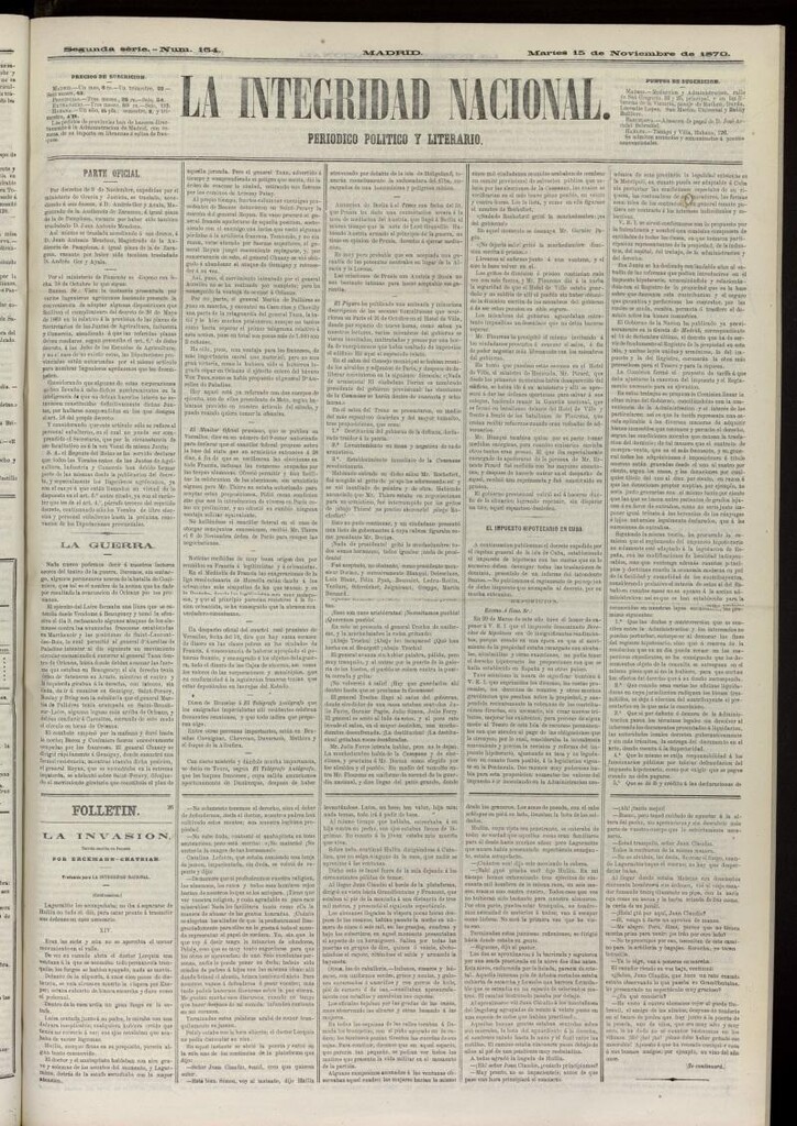 Miniatura de La Integridad Nacional: periódico político del 15 de noviembre de 1870, nº 164