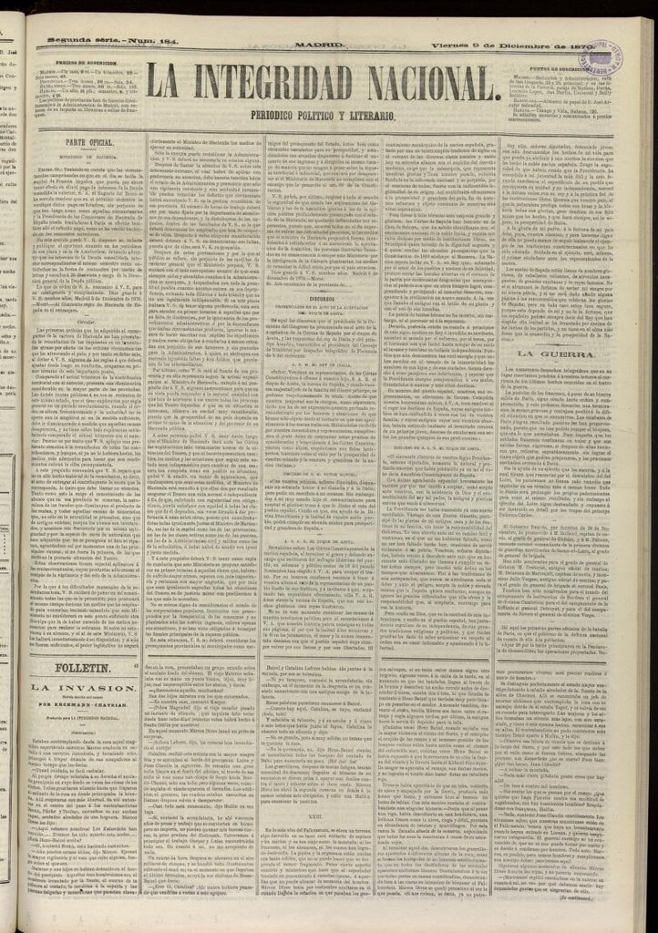 Miniatura de La Integridad Nacional: periódico político del 9 de diciembre de 1870, nº 184