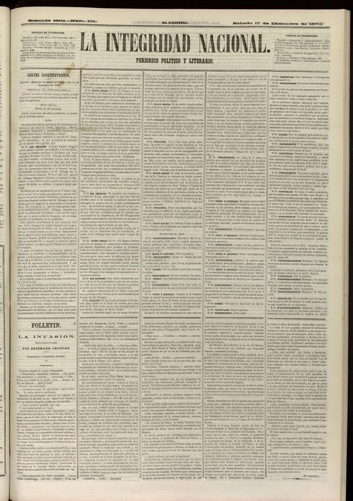 Miniatura de La Integridad Nacional: periódico político del 17 de diciembre de 1870, nº 191