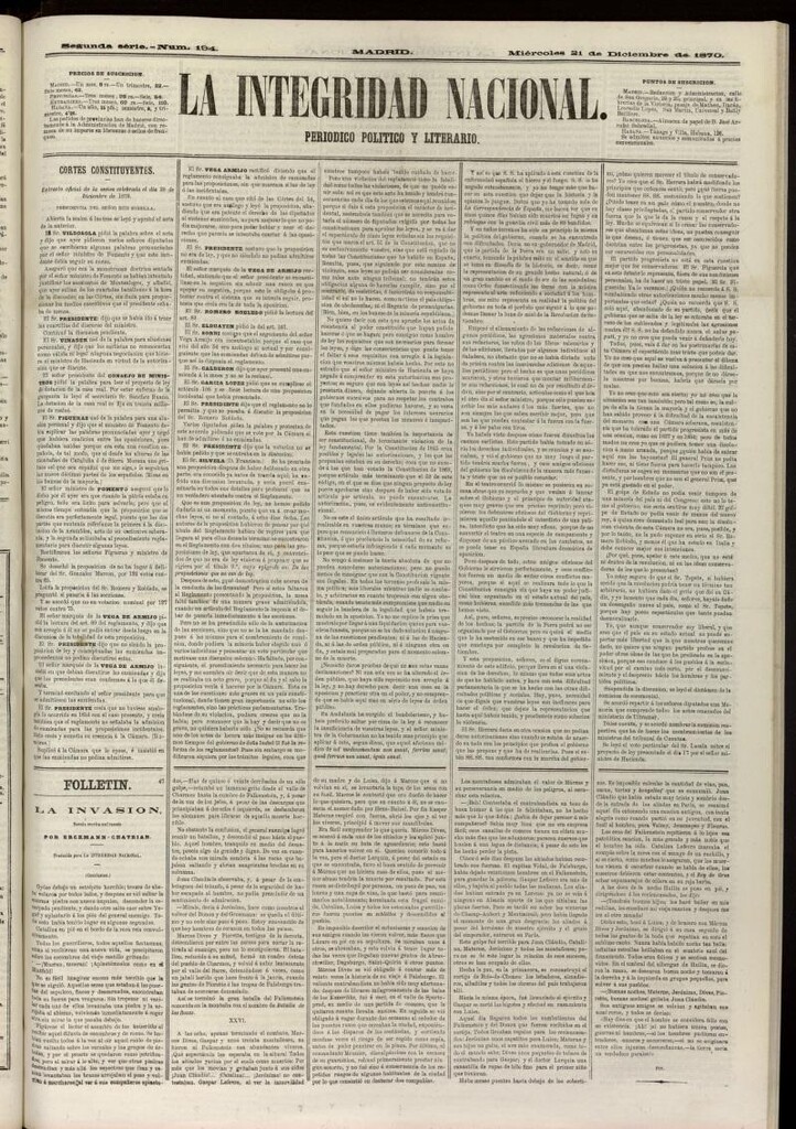Miniatura de La Integridad Nacional: periódico político del 21 de diciembre de 1870, nº 194
