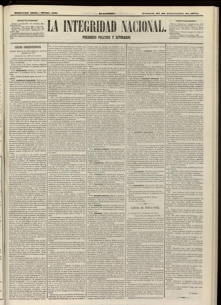 Miniatura de La Integridad Nacional: periódico político del 23 de diciembre de 1870, nº 196