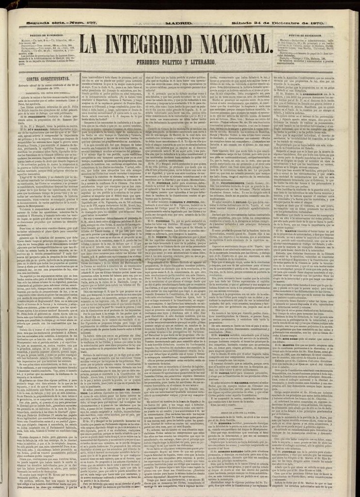 Miniatura de La Integridad Nacional: periódico político del 24 de diciembre de 1870, nº 197