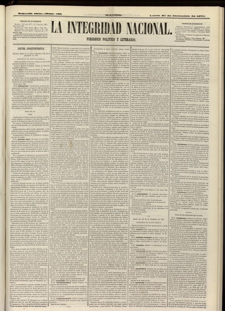 Miniatura de La Integridad Nacional: periódico político del 26 de diciembre de 1870, nº 198