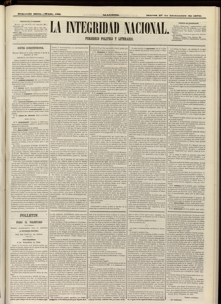 Miniatura de La Integridad Nacional: periódico político del 27 de diciembre de 1870, nº 199