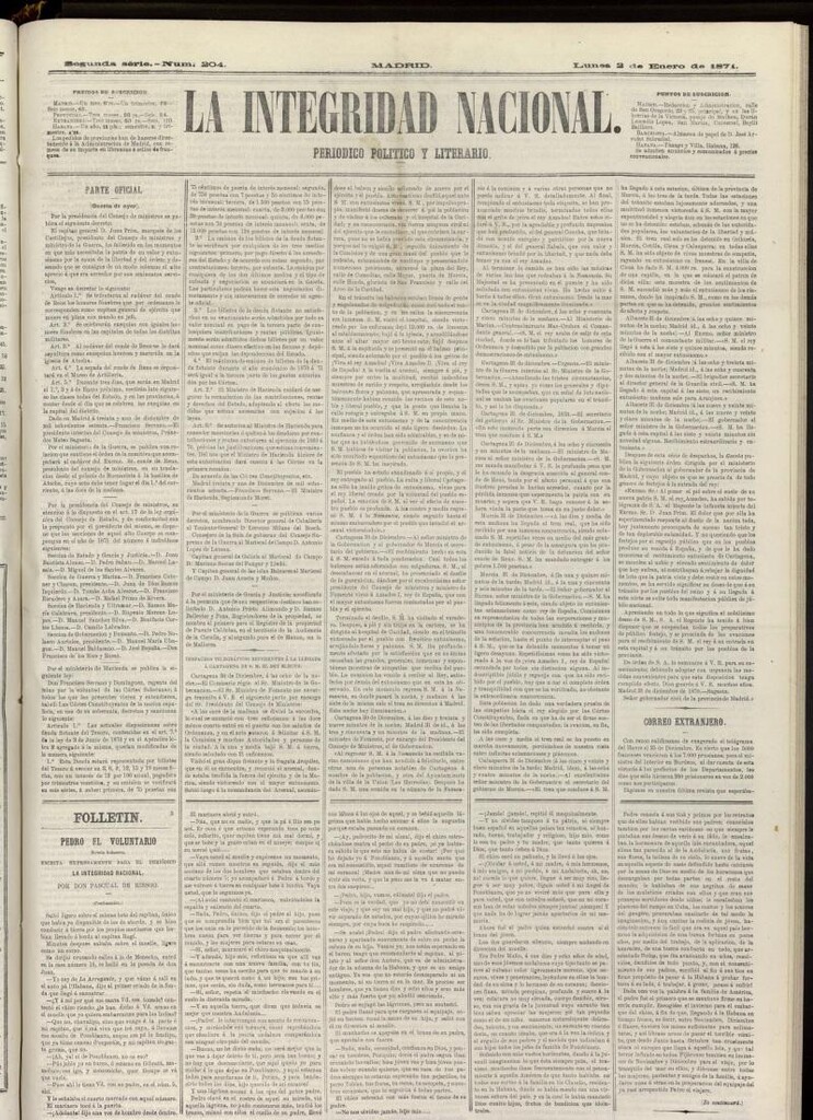 Miniatura de La Integridad Nacional: periódico político del 2 de enero de 1871, nº 204