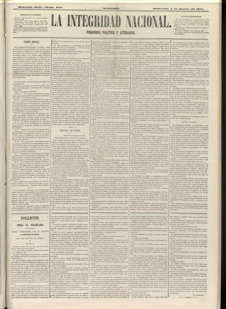Miniatura de La Integridad Nacional: periódico político del 4 de enero de 1871, nº 206
