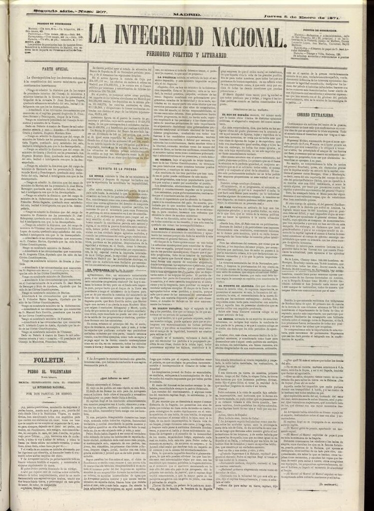 Miniatura de La Integridad Nacional: periódico político del 5 de enero de 1871, nº 207