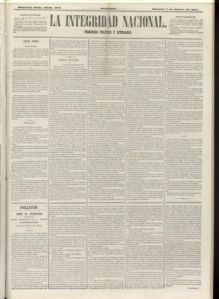Miniatura de La Integridad Nacional: periódico político del 7 de enero de 1871, nº 208
