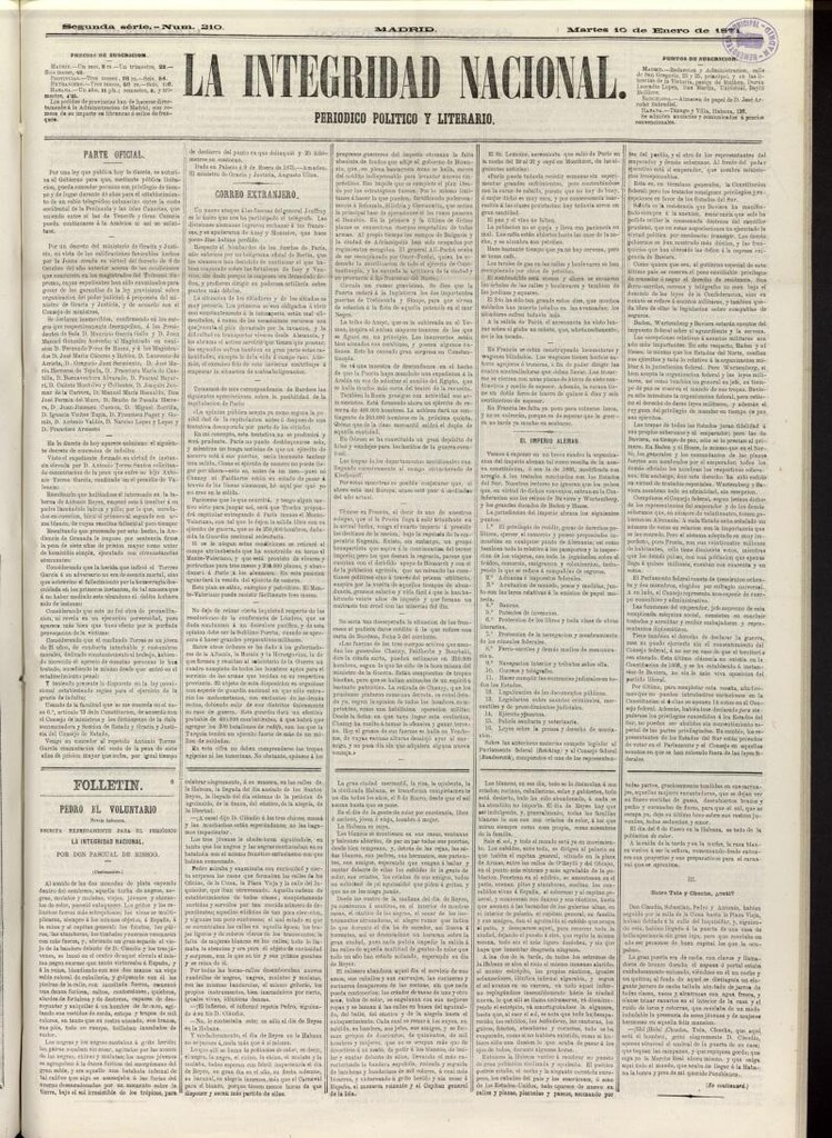 Miniatura de La Integridad Nacional: periódico político del 10 de enero de 1871, nº 210