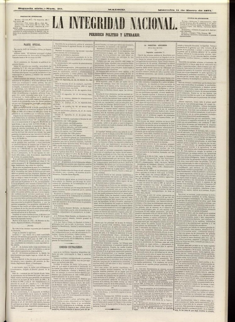 Miniatura de La Integridad Nacional: periódico político del 11 de enero de 1871, nº 211