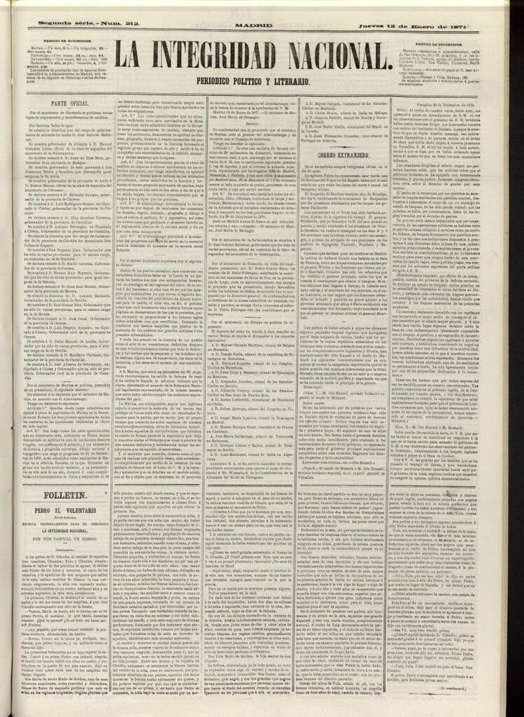 Miniatura de La Integridad Nacional: periódico político del 12 de enero de 1871, nº 212