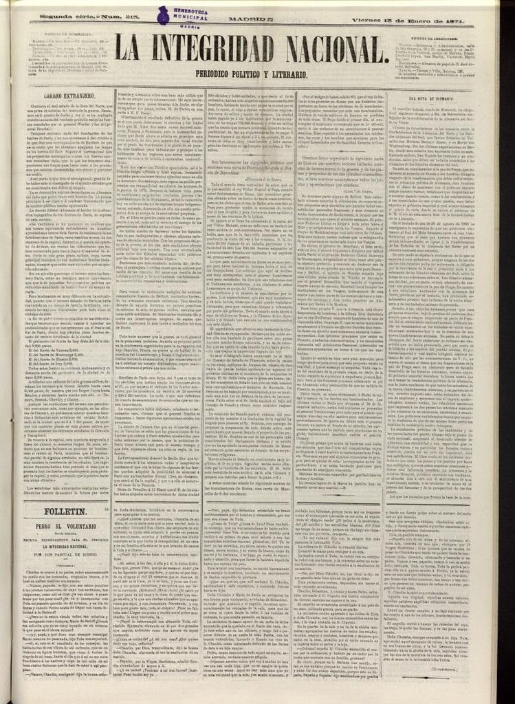 Miniatura de La Integridad Nacional: periódico político del 13 de enero de 1871, nº 213