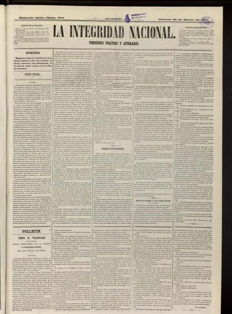 Miniatura de La Integridad Nacional: periódico político del 26 de enero de 1871, nº 224