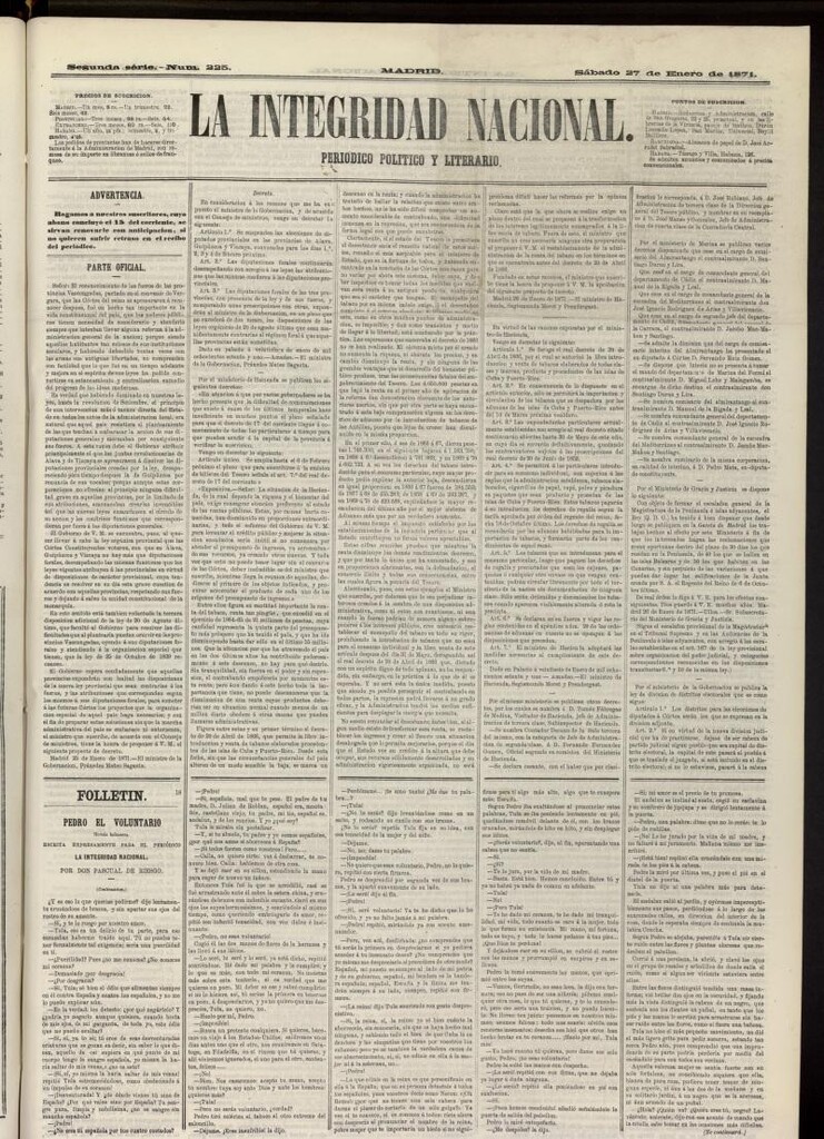 Miniatura de La Integridad Nacional: periódico político del 27 de enero de 1871, nº 225