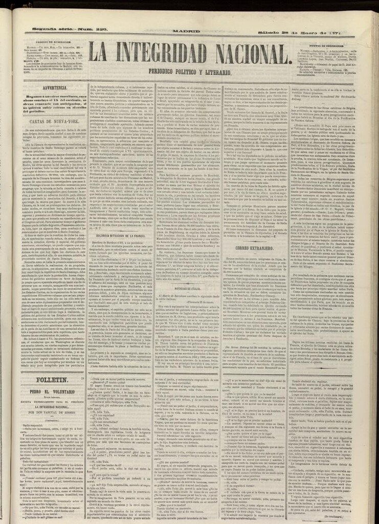 Miniatura de La Integridad Nacional: periódico político del 28 de enero de 1871, nº 226