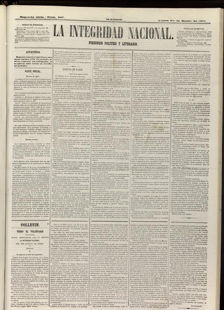 Miniatura de La Integridad Nacional: periódico político del 30 de enero de 1871, nº 227