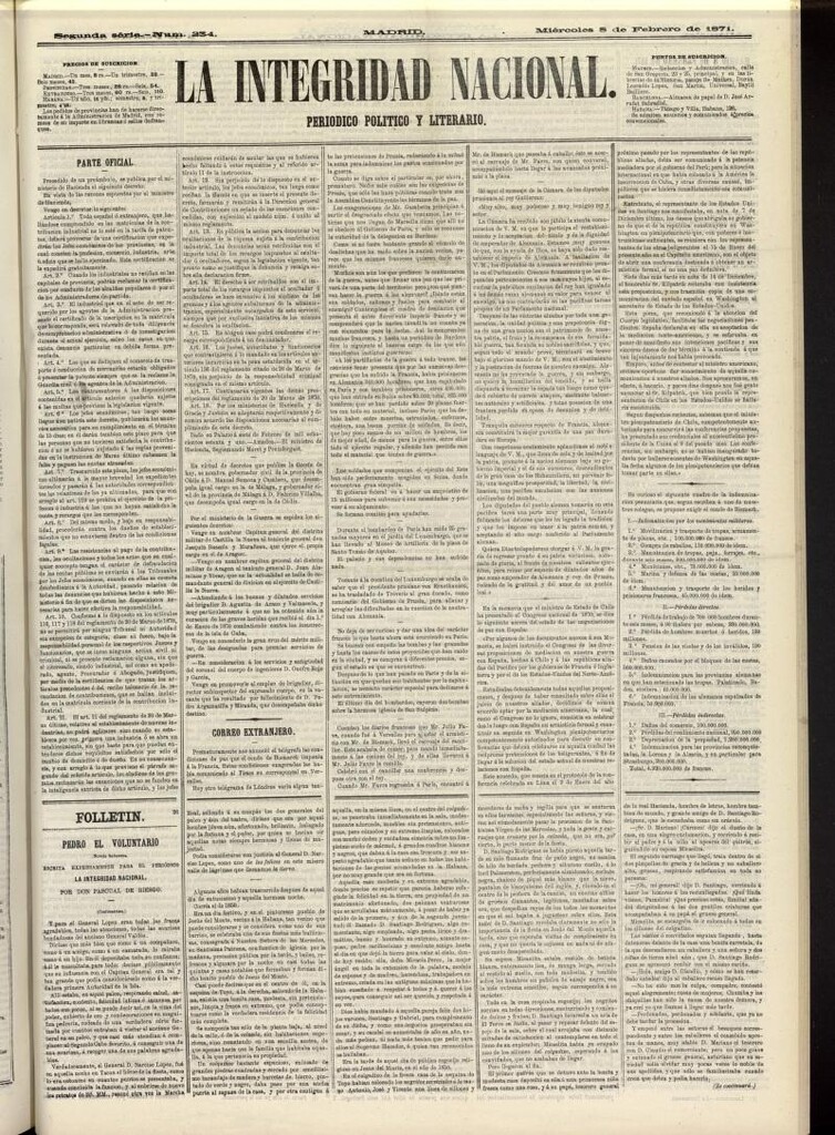 Miniatura de La Integridad Nacional: periódico político del 8 de febrero de 1871, nº 234