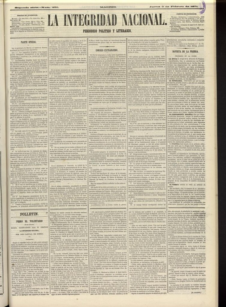 Miniatura de La Integridad Nacional: periódico político del 9 de febrero de 1871, nº 235