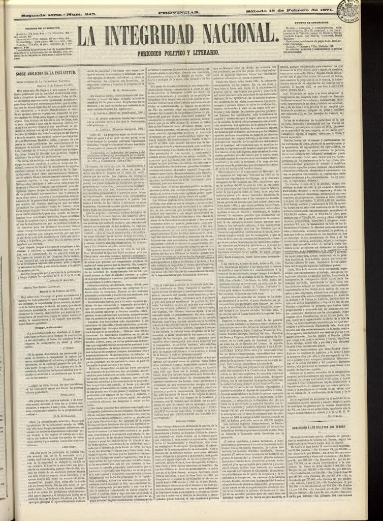 Miniatura de La Integridad Nacional: periódico político del 18 de febrero de 1871, nº 243