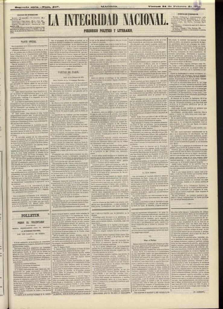 Miniatura de La Integridad Nacional: periódico político del 24 de febrero de 1871, nº 247