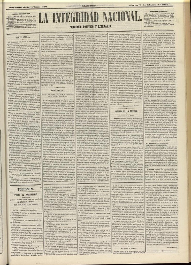 Miniatura de La Integridad Nacional: periódico político del 7 de marzo de 1871, nº 256