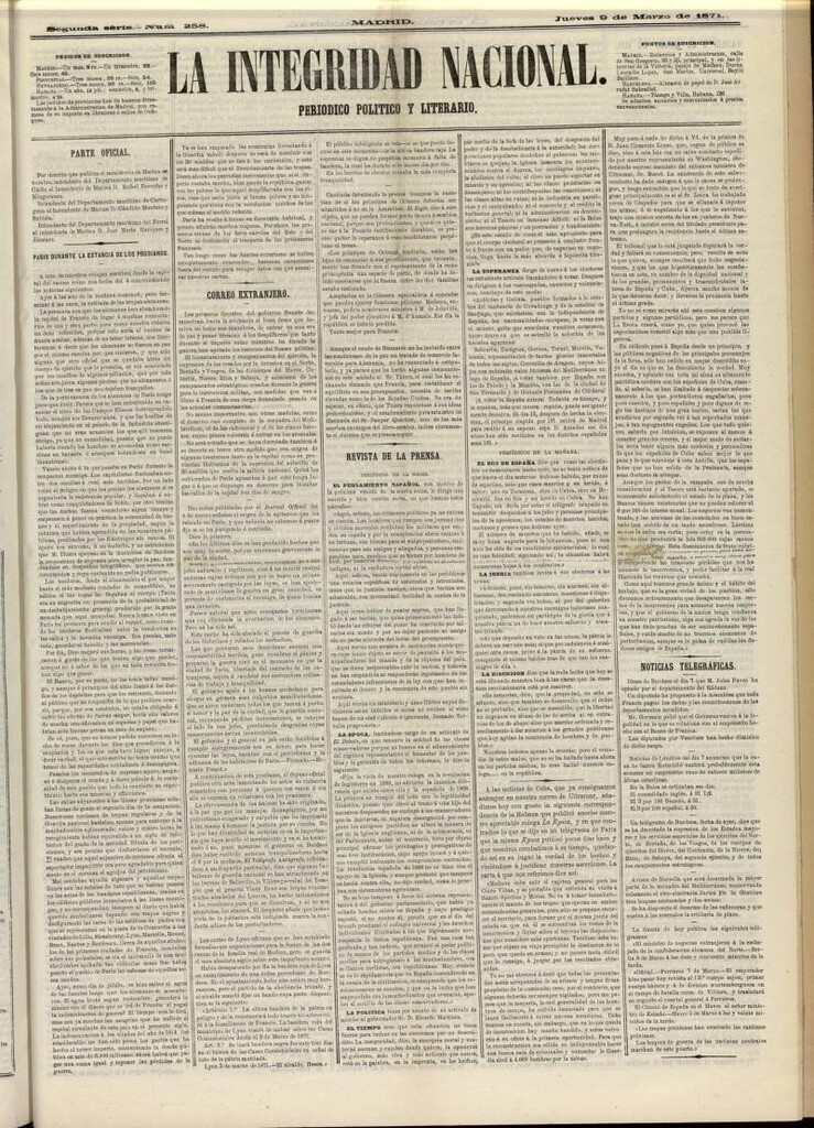 Miniatura de La Integridad Nacional: periódico político del 9 de marzo de 1871, nº 258