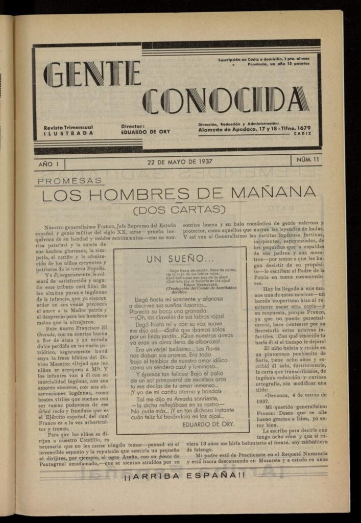 Miniatura de Gente Conocida : revista semanal ilustrada del 22 de mayo de 1937, nº 11