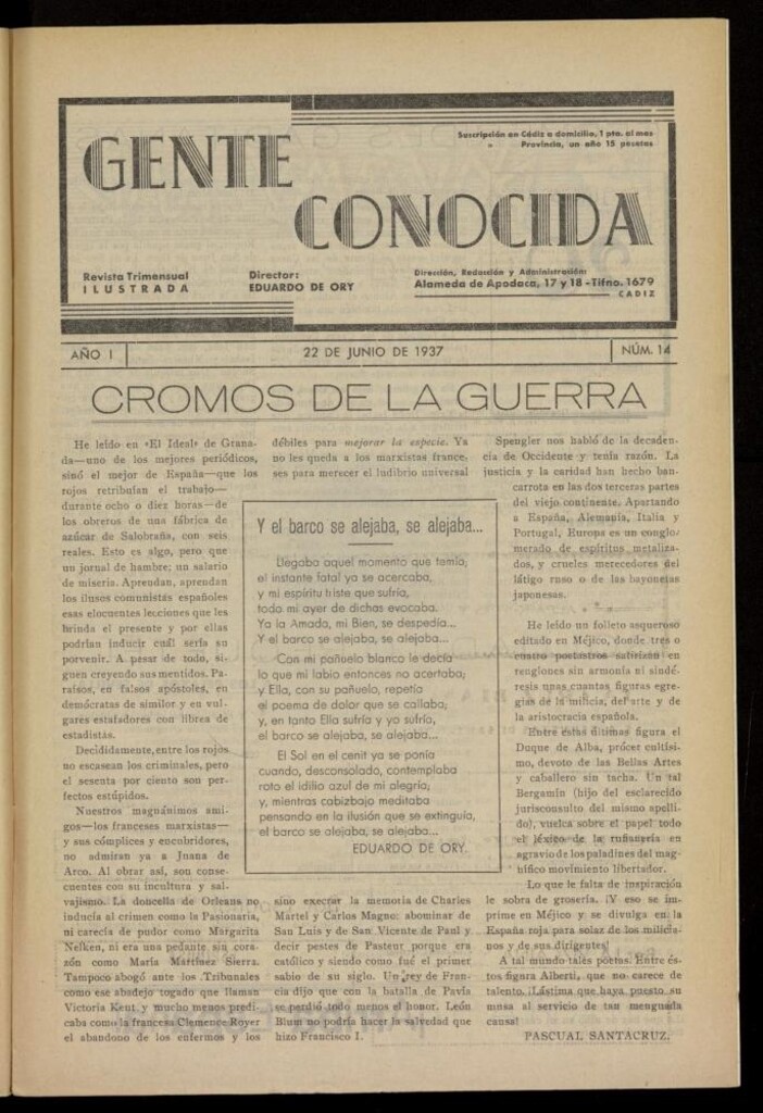 Miniatura de Gente Conocida : revista semanal ilustrada del 22 de junio de 1937, nº 14