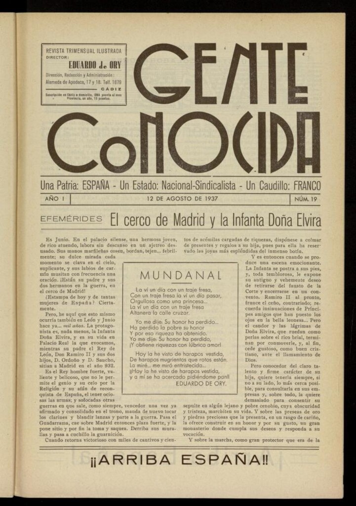 Miniatura de Gente Conocida : revista semanal ilustrada del 12 de agosto de 1937, nº 19