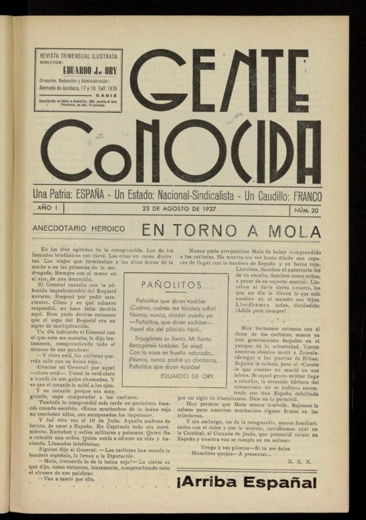 Miniatura de Gente Conocida : revista semanal ilustrada del 23 de agosto de 1937, nº 20