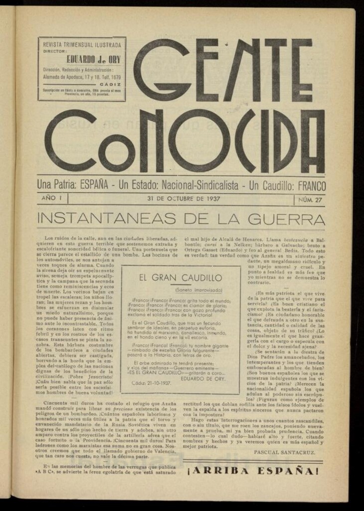 Miniatura de Gente Conocida : revista semanal ilustrada del 31 de octubre de 1937, nº 27