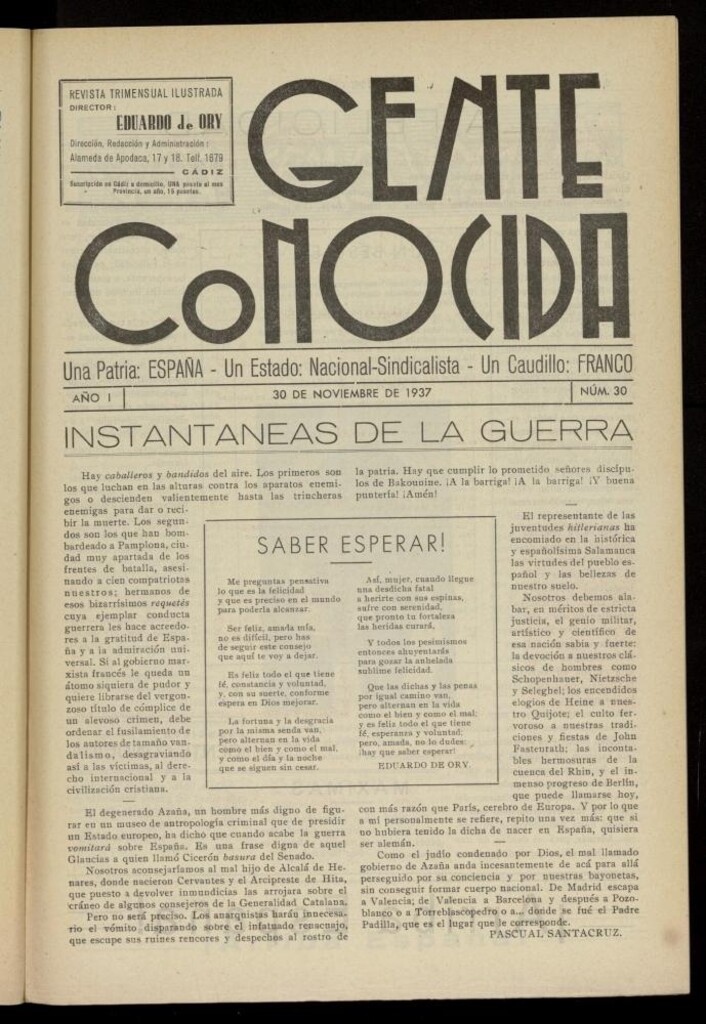 Miniatura de Gente Conocida : revista semanal ilustrada del 30 de noviembre de 1937, nº 30