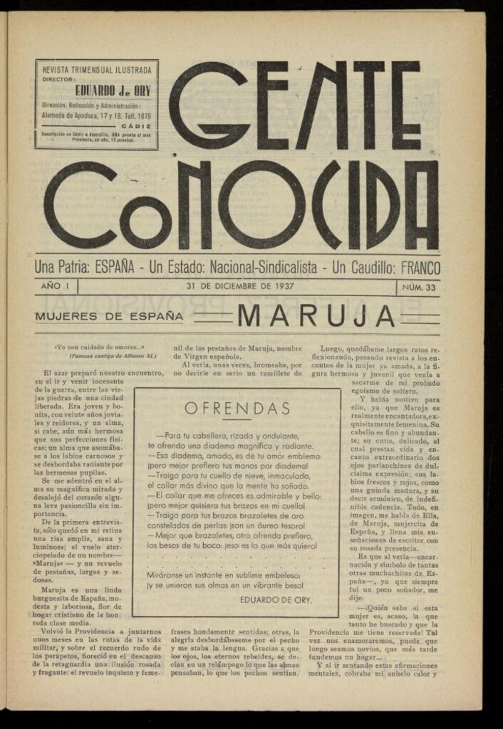 Miniatura de Gente Conocida : revista semanal ilustrada del 31 de diciembre de 1937, nº 33