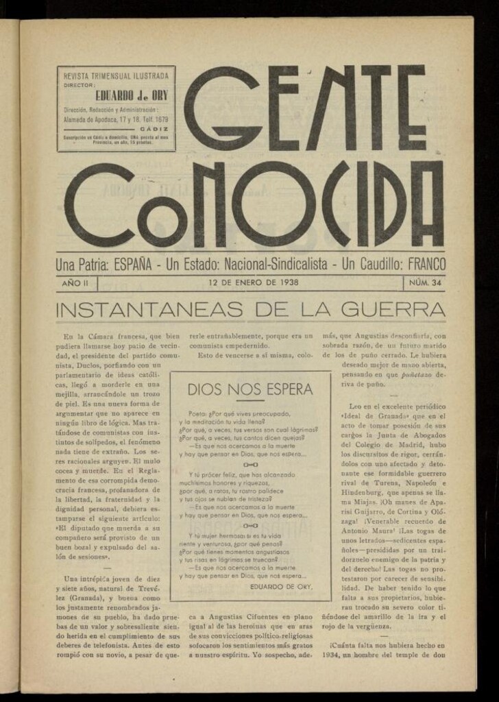 Miniatura de Gente Conocida : revista semanal ilustrada del 12 de enero de 1938, nº 34