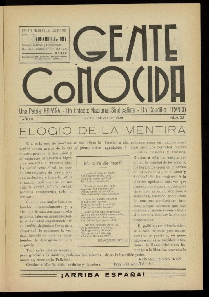 Miniatura de Gente Conocida : revista semanal ilustrada del 22 de enero de 1938, nº 35