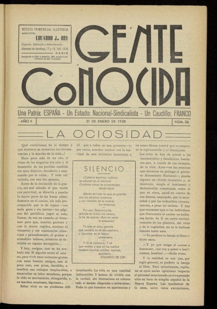 Miniatura de Gente Conocida : revista semanal ilustrada del 31 de enero de 1938, nº 36