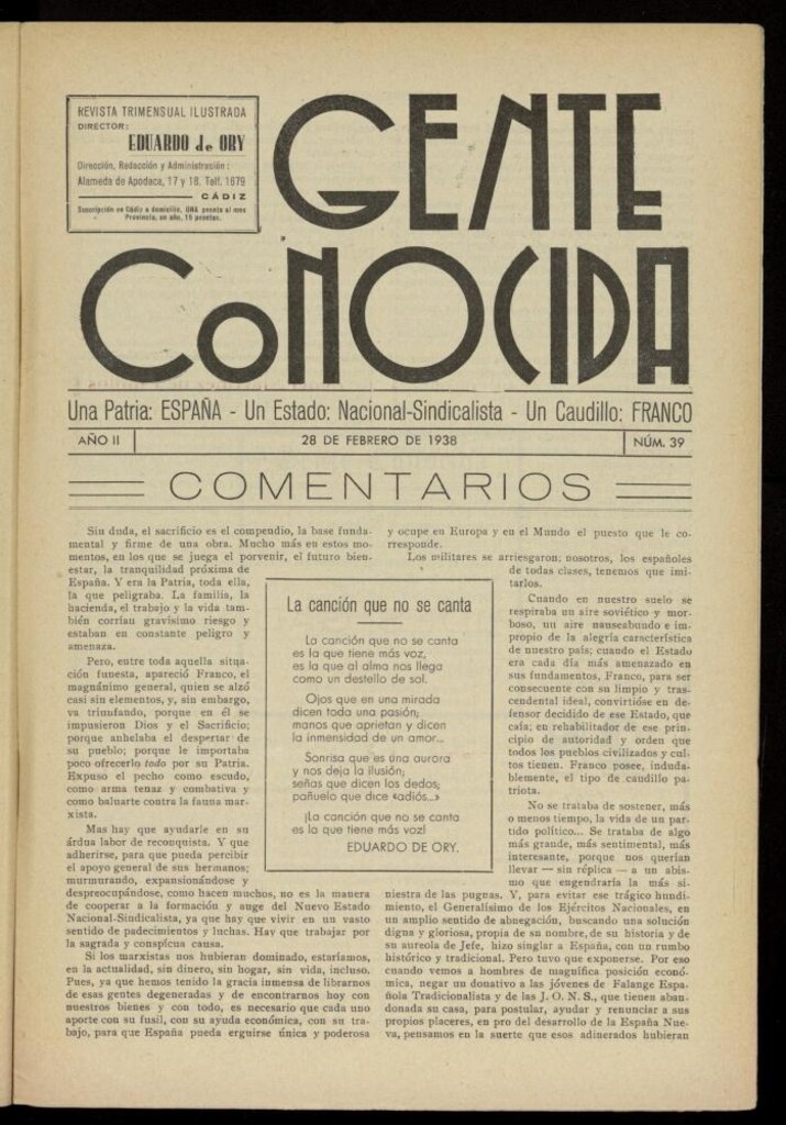 Miniatura de Gente Conocida : revista semanal ilustrada del 28 de febrero de 1938, nº 39
