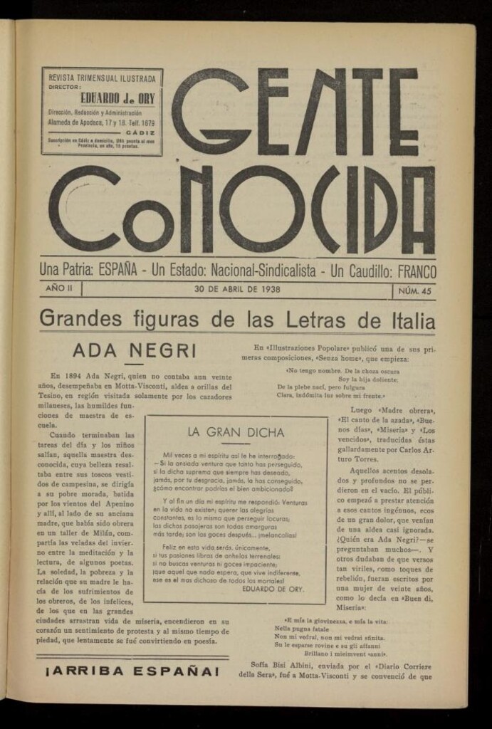 Miniatura de Gente Conocida : revista semanal ilustrada del 30 de abril de 1938, nº 45