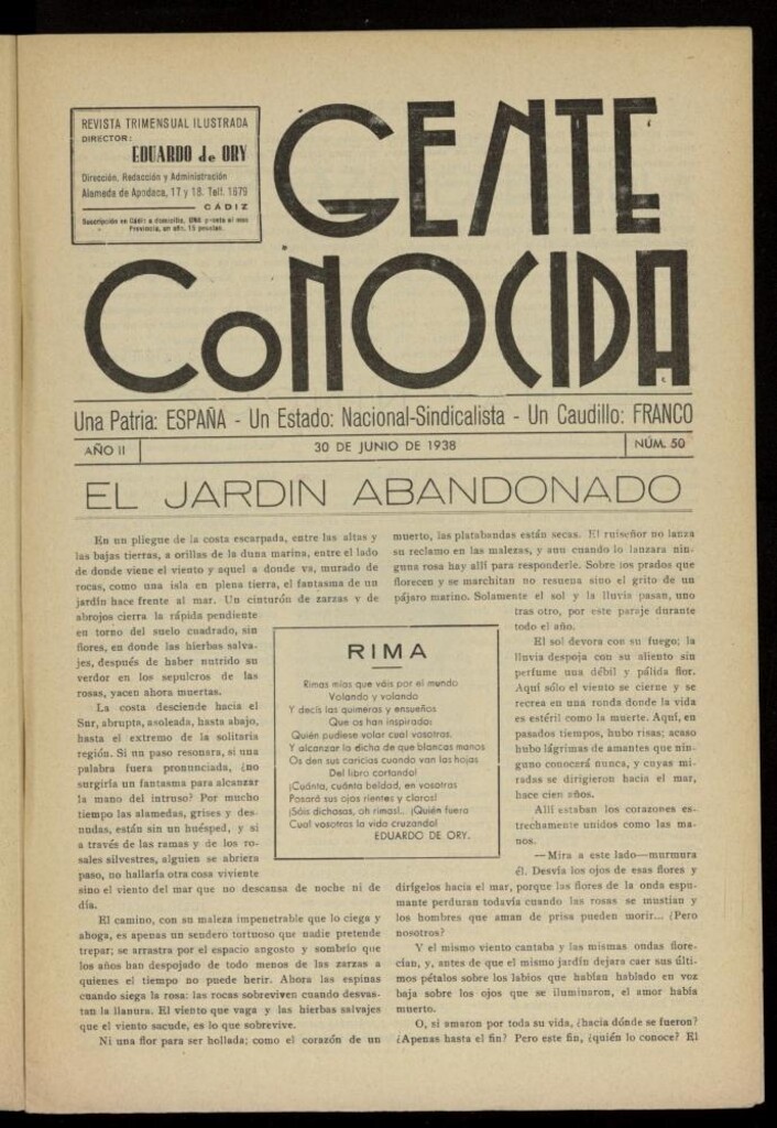 Miniatura de Gente Conocida : revista semanal ilustrada del 30 de junio de 1938, nº 50
