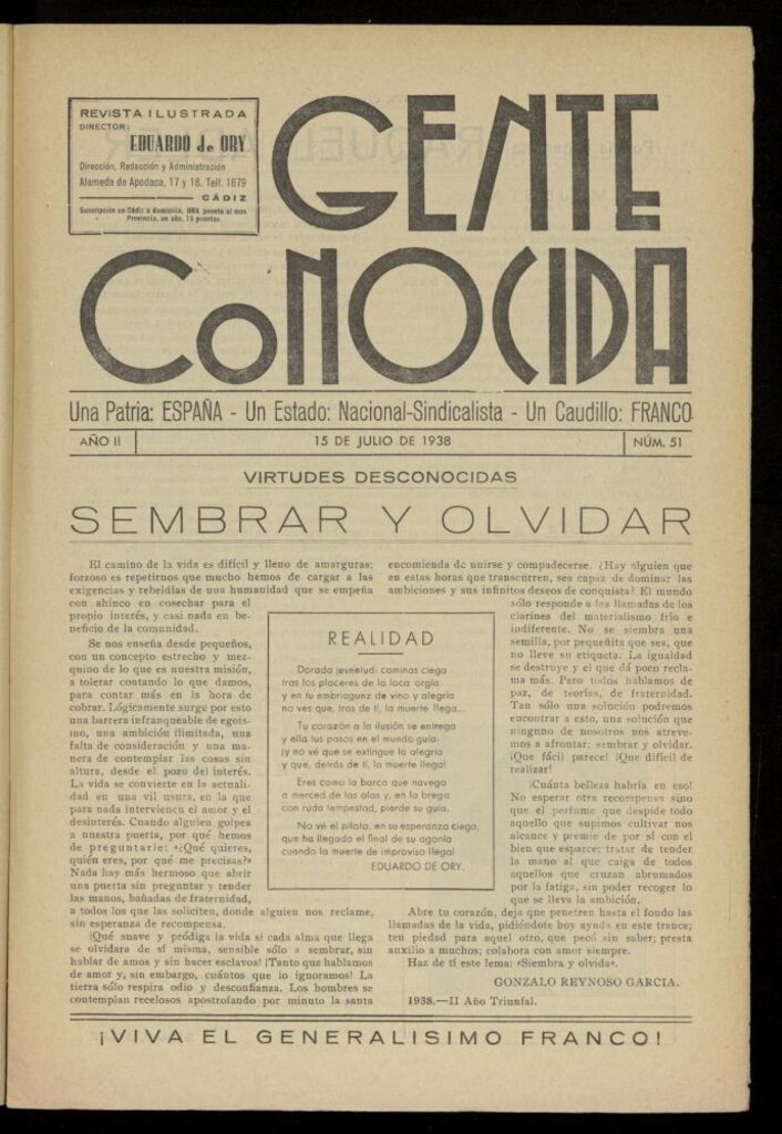 Miniatura de Gente Conocida : revista semanal ilustrada del 15 de julio de 1938, nº 51