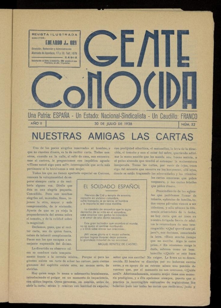Miniatura de Gente Conocida : revista semanal ilustrada del 30 de julio de 1938, nº 52
