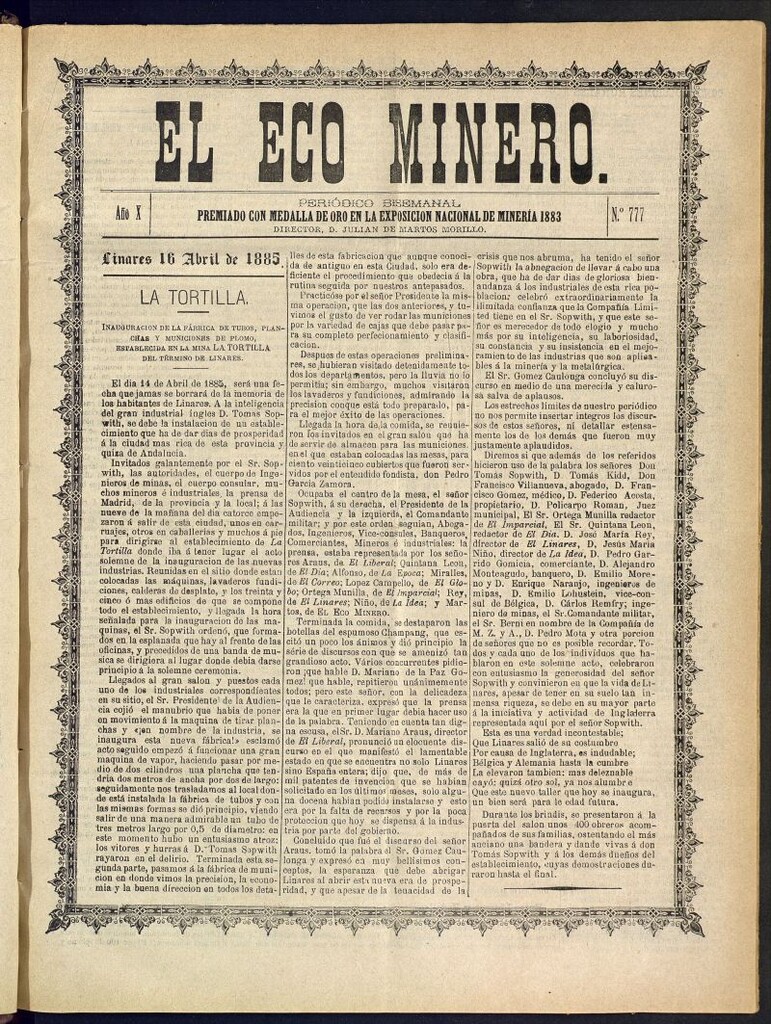 Miniatura de El Eco Minero : periódico bisemanal del 16 de abril de 1885, nº 777