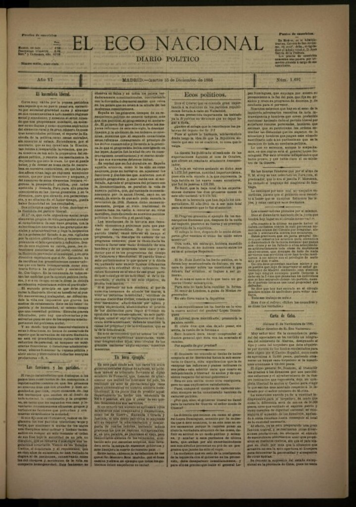 Miniatura de El Eco Nacional de 15 de diciembre de 1885, nº 1691