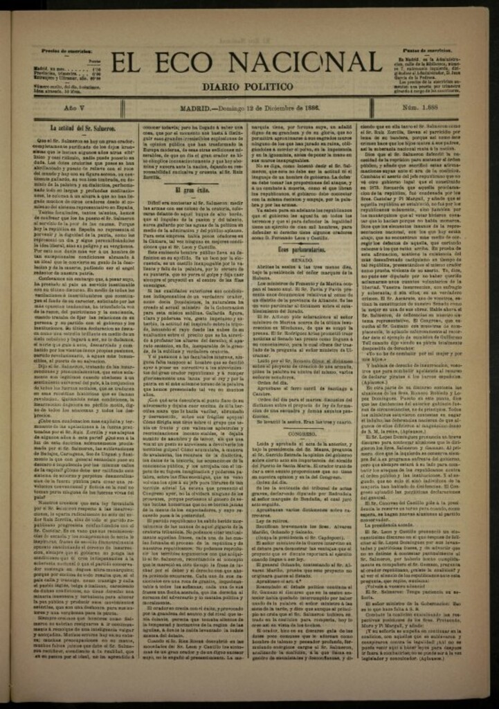 Miniatura de El Eco Nacional de 12 de diciembre de 1886, nº 1888