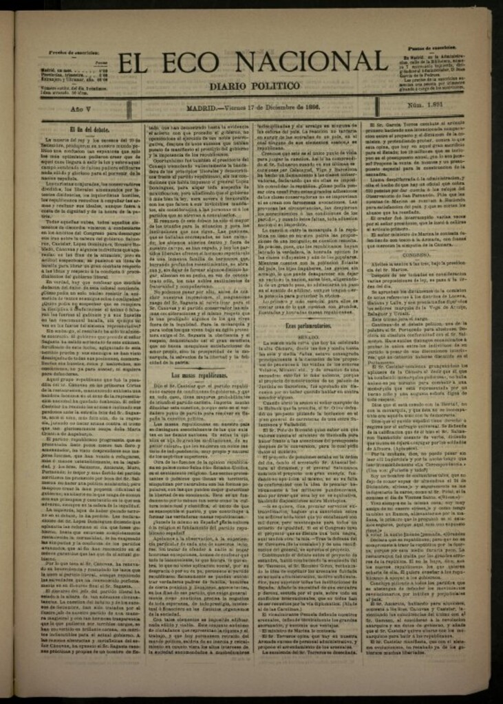Miniatura de El Eco Nacional de 17 de diciembre de 1886, nº 1891