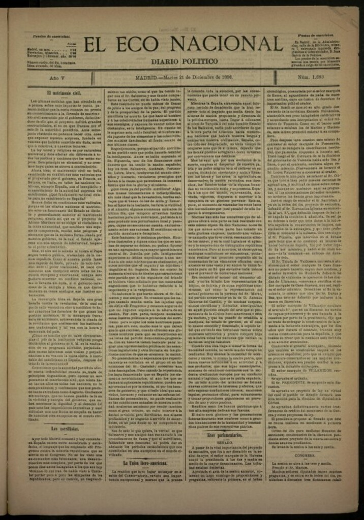 Miniatura de El Eco Nacional de 21 de diciembre de 1886, nº 1893