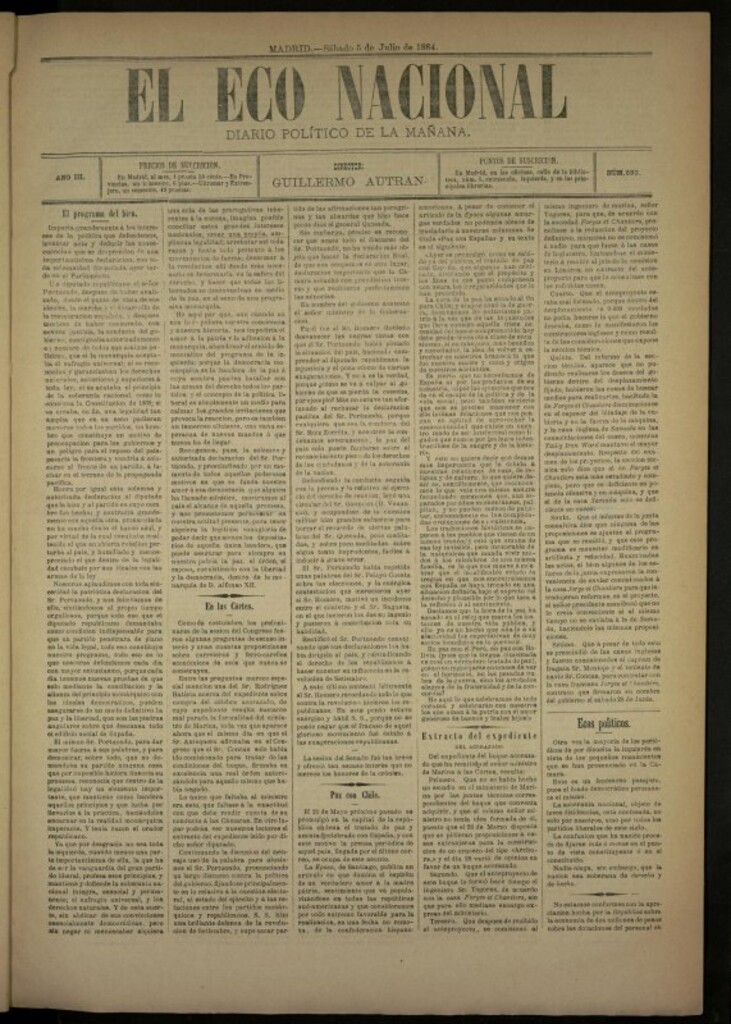 Miniatura de El Eco Nacional de 5 de julio de 1884, nº 693